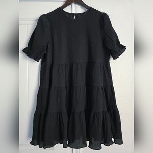 Lulus Black Puff Sleeve Tiered Mini Dress Size XL